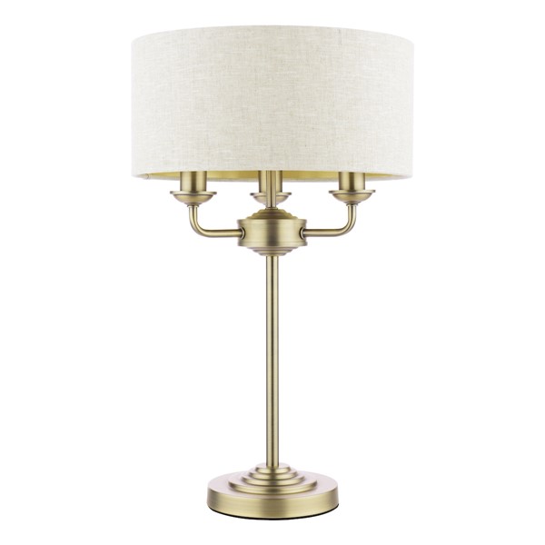 (image for) Laura Ashley Sorrento 3 Light Table Lamp Matt Antique Brass With Natural Shade